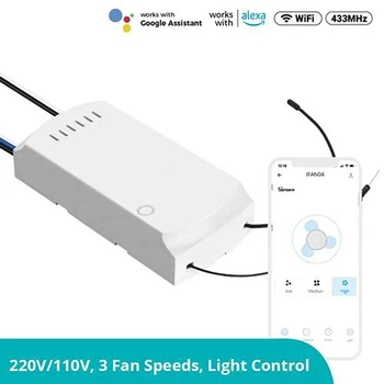 SONOFF iFan04-H WiFi Smart Fan Switch 220-240 В Регулировка Освещения Вентилятора Контроллер Поддержка APP Voice 433 МГц RF Пульт Дистанционного Управления для Alexa