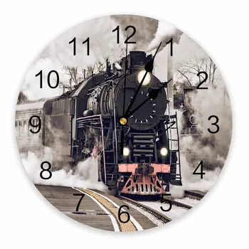 The Steam Age Of Old Trains Декоративные круглые настенные часы Дизайн с арабскими цифрами, не тикающие Спальни, Ванная Комната, большие настенные часы 13