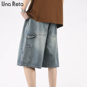 Una Reta Летние Новые мужские шорты Уличная одежда с карманами в стиле хип-хоп, Дизайнерские джинсы, Мужские Свободные повседневные джинсовые шорты