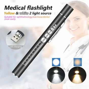 USB Перезаряжаемая медицинская удобная ручка Мини-фонарик для медсестер Светодиодная лампа-фонарик с зажимом из нержавеющей стали Карманный светодиодный фонарик 11