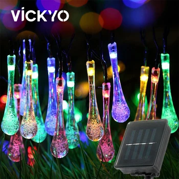 VICKYO LED Solar Outdoor String Light Water Drop Сказочный Праздник Рождественская Вечеринка Сад IP44 Водонепроницаемый Каплевидный Световой Шнур 5