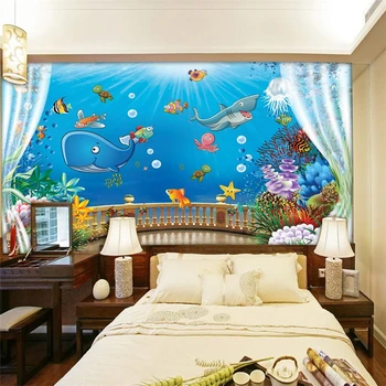 wellyu papel de parede Пользовательские обои Подвесной мультфильм подводный мир 3D шторы детская комната детская комната behang 9