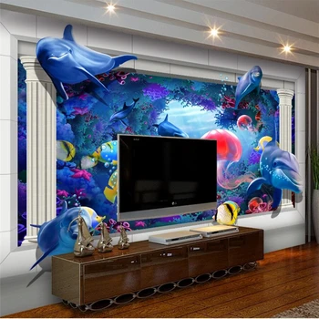 wellyu Sea World медуза Дельфин 3D телевизор диван стена пользовательские большие экологические настенные обои papel de parede para quarto 7