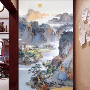 wellyu Китайский пейзаж картина маслом с тиснением в китайском стиле китайская живопись на заказ большая фреска обои фреска 3