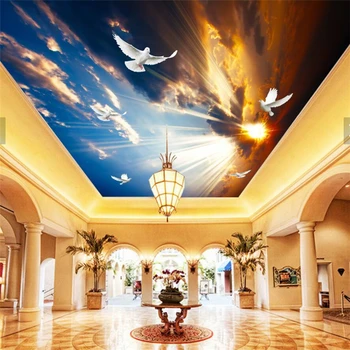 wellyu Реалистичный сумеречный небесный голубь потолок гостиной потолочная фреска на заказ большая фреска зеленые обои papel de parede mural 3