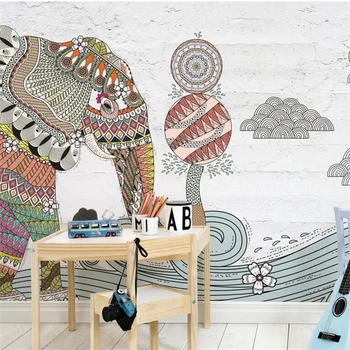 wellyu Ручная роспись, пейзаж со слоном, фоновая стена, обои для детской комнаты, настенная роспись, большая настенная роспись на заказ, настенная роспись 2