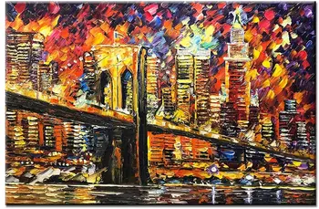 Абстрактная ручная роспись маслом на холсте для домашнего декора, Нью-Йорк, Бруклинский мост, пейзаж, настенная художественная картина для гостиной 17