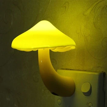 Автоматический датчик Светодиодный ночник, вставляемый в спальню в форме гриба, штепсельная вилка США ЕС для детей, желтый, розовый, синий, зеленый градиент 2