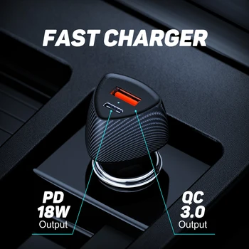 Автомобильное зарядное Устройство 38 Вт Carbon Fiber Car Charger QC PD Dual Fast Charge Flash Charge Аксессуары для автомобильного Зарядного устройства мобильного Телефона Высокого Качества 6