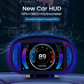 Автомобильный HUD С двойной системой OBD2 GPS, головной дисплей автомобиля, цифровой Спидометр С сигнализацией о превышении скорости, Предупреждение о напряжении, Предупреждение об усталости водителя 2