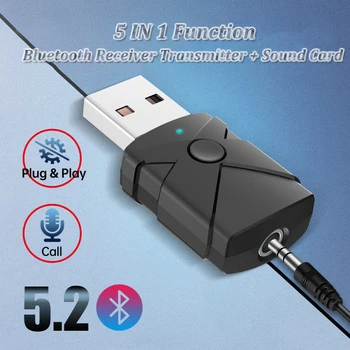 Адаптер Bluetooth 5 в 1, беспроводной аудиоприемник и передатчик, двухфункциональный USB-ключ Bluetooth 5.2 для динамиков, гарнитуры 6