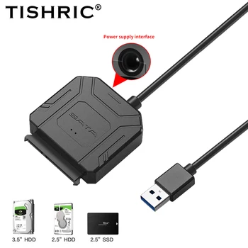 Адаптер TISHRIC USB 3.0 на Sata 7 15 контактных кабелей Внешнее питание для 2,5 3,5 SSD преобразователя жесткого диска 8 ТБ 6 Гбит /с для ноутбуков 8