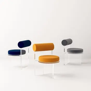 Акриловый стул со спинкой из прозрачного хрусталя, домашний современный минималистичный стул для макияжа в спальне, дизайнерский обеденный стул 10
