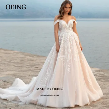 Аппликации OEING Кружевные свадебные платья для выпускного вечера Элегантные вечерние платья Vestidos De Fiesta Классический свадебный халат с открытыми плечами 4