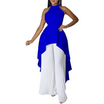 Африканская одежда для женщин Лето 2023, Африканские женщины, полиэстер, без рукавов, однотонные комплекты из 2 предметов, топ, плиссированные брюки, подходящие комплекты 17