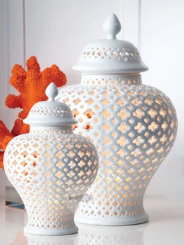 Белая ретро полая керамическая ваза, украшения ручной работы