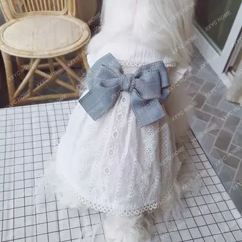 Белая юбка Весна Лето Одежда для домашних собак и кошек из чистого хлопка Удобное дышащее платье принцессы для маленьких щенков 7