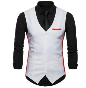 Белые / красные мужские костюмы, жилет, свадебная одежда, одежда для вечеринок, мужской жилет, модный дизайн, однобортный V-образный вырез 8