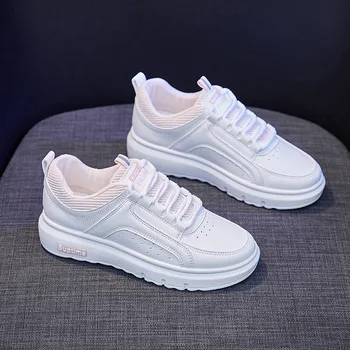 Белые кроссовки для женщин, кроссовки для бега, весна-лето, модные дышащие спортивные кроссовки на шнуровке, дизайнерская теннисная платформа Feminino 4