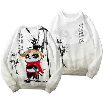 Белый свитер с принтом китайской панды, свитер с круглым вырезом и длинными рукавами, новогодний мужской осенне-зимний свитер 10
