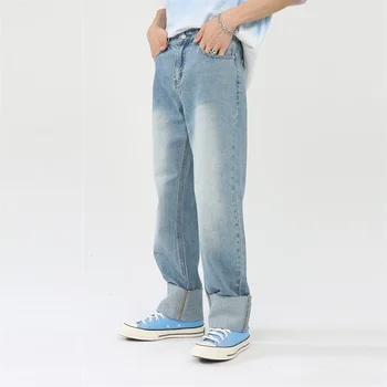 Бесплатная доставка 2022 Мужские новые сезоны, прямые джинсы со средней талией, подшитые модные повседневные брюки 1