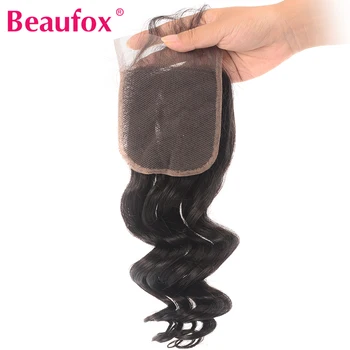 Бразильская свободная волнистая застежка Beaufox, кружевная застежка из человеческих волос Remy 4 *4 Свободную часть можно отбелить 12