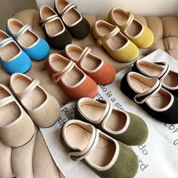 В корейском стиле для девочек 2023 года, Весна и лето, Новые туфли из вельветовой ткани, дышащая детская обувь для маленьких девочек 12
