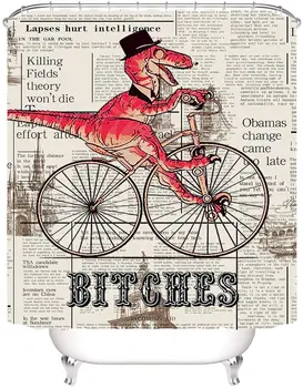 Велосипед с динозавром, винтажный узор от Ho Me Lili, Новинка для занавески для душа с крючками и водонепроницаемой тканью для ванной 7