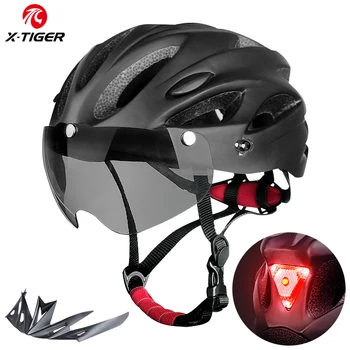 Велосипедный шлем X-TIGER, защитные Очки, велосипедный шлем со светодиодной подсветкой, Цельнолитый Горный Велосипедный шлем, спортивная защитная крышка для дорожного велосипеда для взрослых