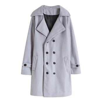 Весенне-осенние мужские новые Персонализированные модные Двубортные Классические шерстяные пальто средней длины большого размера 4