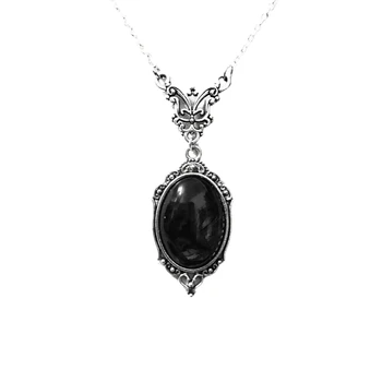 Винтажное ожерелье из кристаллов красно-черного кварца, Камея, Подвеска из кристаллов для женщин, модные украшения под старину, покрытые серебром 1