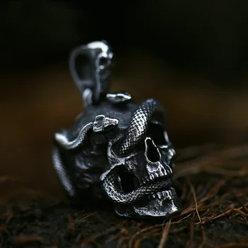 Винтажное Панковское ожерелье с подвеской в виде черепа и змеи для мужчин и мальчиков, готическая цепочка из нержавеющей стали 316L, вечерние украшения, подарки на Хэллоуин 6