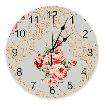 Винтажные настенные часы ручной работы с цветами, бесшумные цифровые часы для украшения дома, спальни, кухни, гостиной 16
