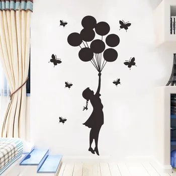Воздушный шар девушка Наклейка на стену с резными бабочками для девочек мальчиков украшение комнаты художественные наклейки обои наклейки 2