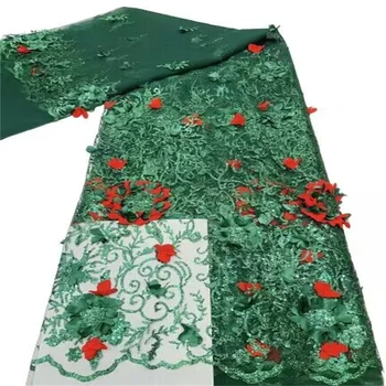 Высококачественная Африканская Нигерийская кружевная ткань С вышивкой Тюль 3D Цветок Свадебное платье Гипюр Блестки для чистой ткани 5 ярдов 4