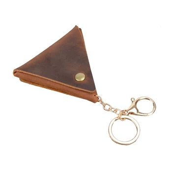 Высококачественный кожаный кошелек для монет с кольцом для ключей, простой треугольный засов, держатель для монет, практичная небольшая сумка ручной работы из воловьей кожи 9
