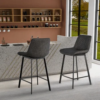 Высококачественный современный дешевый высокий барный стул, обитый мягкой темно-коричневой искусственной кожей, барный стул (комплект из 2-х) темно-коричневый