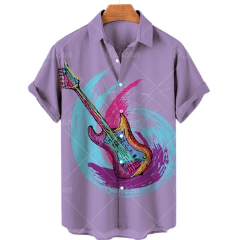Гавайская мужская музыкальная рубашка с отворотом, рубашка на пуговицах с 3D принтом, рок-рубашка оверсайз для мужчин 2