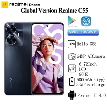 Глобальная версия Realme C55 MediaTek Helio G88 64MP AI Камера FHD + 6,72 