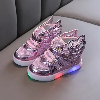Детская обувь с крылышками, светящиеся кроссовки для маленьких девочек, модная обувь для малышей, обувь для скейтборда на плоской подошве, повседневная обувь для детей 4