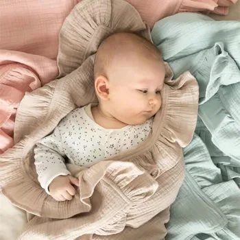 Детские Квадратные оборки, покрывало из твердой хлопчатобумажной пряжи, одеяло для новорожденных, Банное полотенце, детское Пеленальное одеяло, Одеяло для сна 18
