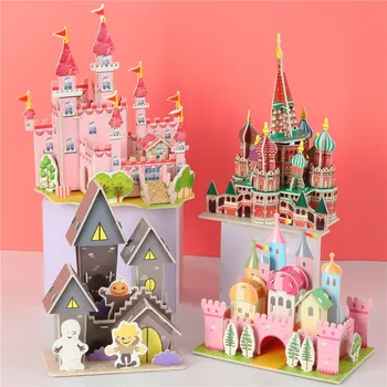 Детский 3D Бумажный пазл, креативный мультяшный замок, Строительная модель Дома с Привидениями, Игрушки ручной работы, Детские развивающие поделки, подарок 6
