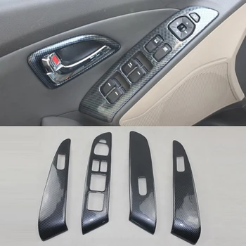 Для Hyundai ix35 2010-2014, Левосторонний руль, 4ШТ, Углеродное волокно, ABS, Боковая дверь, Кнопки переключения Стеклоподъемника, Отделка крышки, Стайлинг автомобиля