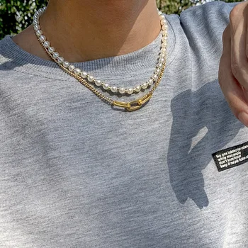 Европа и Соединенные Штаты Горячие ювелирные изделия Хип-хоп Ретро ожерелье Мужская вещь Tide Cool Street Shot Геометрические металлические ошейники-цепочки 11