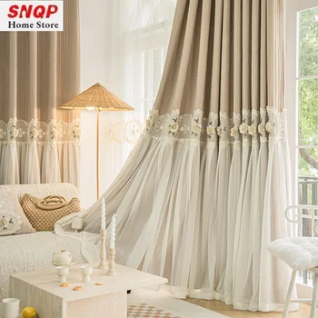 Европейские кружевные двухслойные вышиванки, роскошные шторы для гостиной и спальни, затемняющая романтическая ткань, тюлевое окно на заказ 7