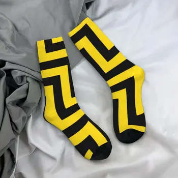Желто-черные носки с геометрическим рисунком в полоску, Забавные Чулки Унисекс средней длины, Носки уличного качества из химического волокна большого размера. 6
