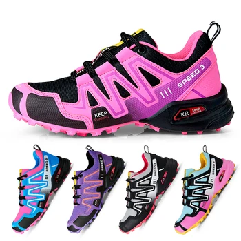 Женская велосипедная обувь, обувь для катания на горных велосипедах, Дышащая спортивная обувь для активного отдыха, походные ботинки на шнуровке, контрастный цвет 36-43 ярда 6