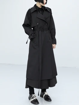Женская Длинная ветровка 2023, осень-зима, Новое Корейское модное Свободное рабочее пальто в стиле ретро, длинное повседневное пальто большого размера 7