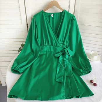 Женская клубная вечеринка с высокой талией, элегантное женское платье с длинным рукавом, макси Шифон, богемная плиссированная Зеленая одежда, халат, сексуальное платье 10
