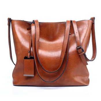 Женская кожаная сумка, вощеная сумка-мешок, европейская и американская мода, кожаная сумка через плечо большой емкости, многоцветная 11
